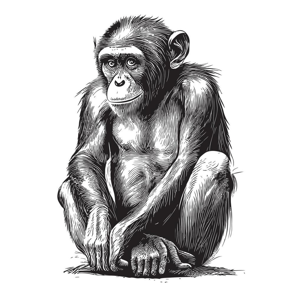 Monkey sitting sketch hand drawn in doodle style illustration vector