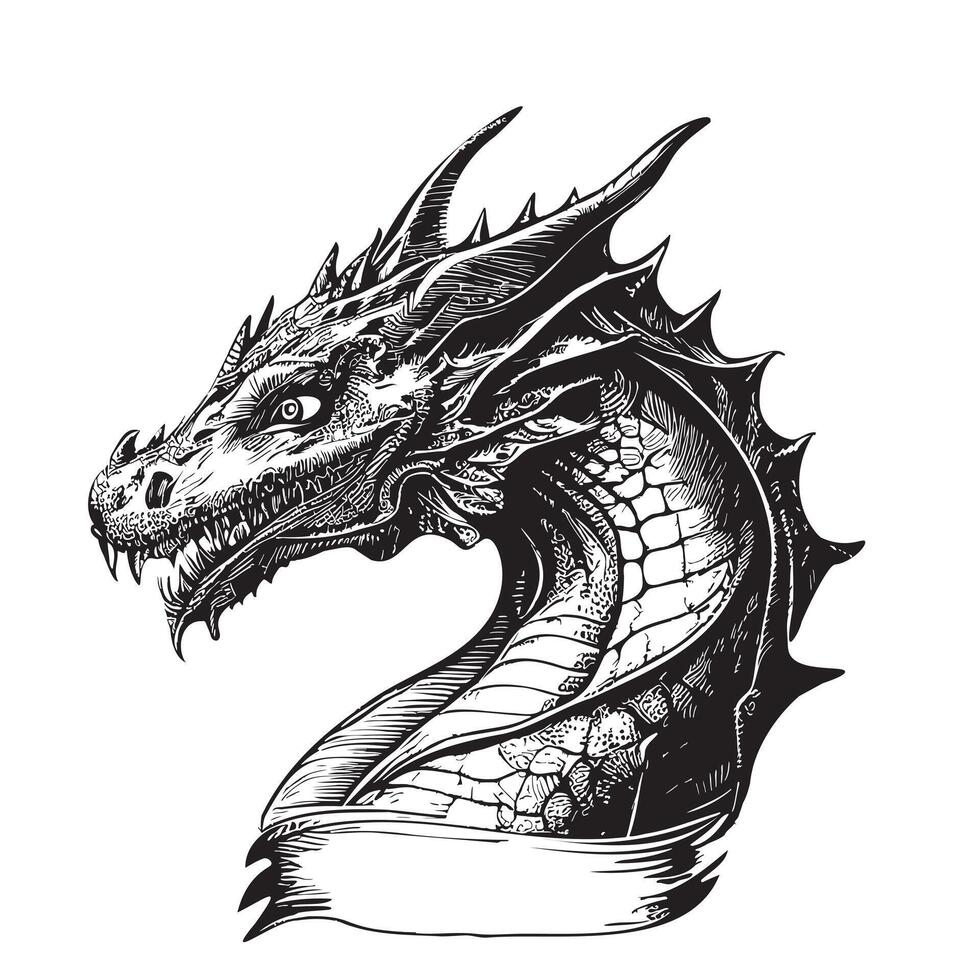 Dragon hand drawn sketch in doodle style illustration vector