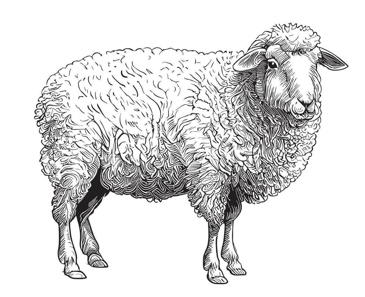 Farm ram sheep hand drawn sketch illustration vector