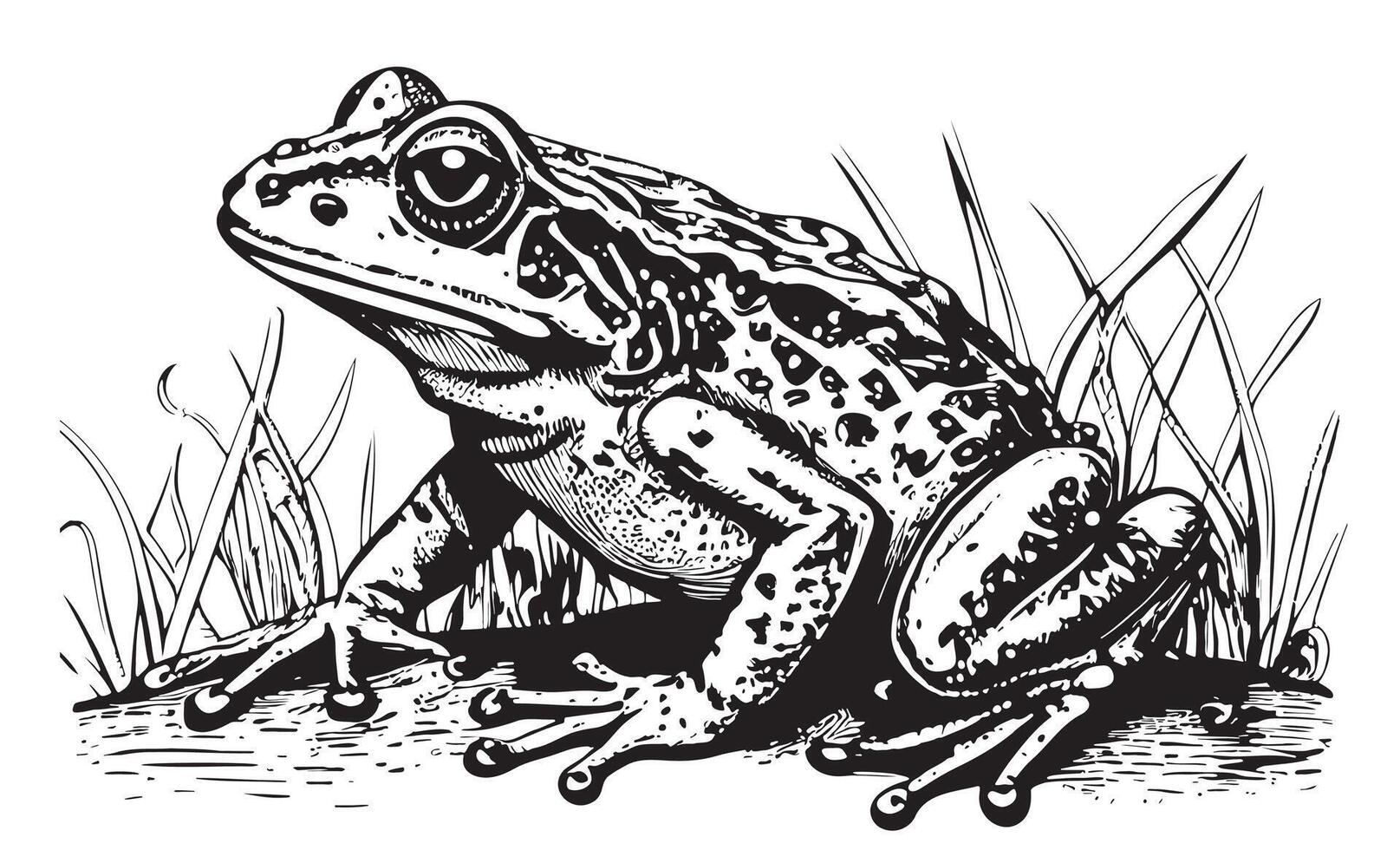 Frog sitting in grass hand drawn sketch illustration Animals - Reptiles vector