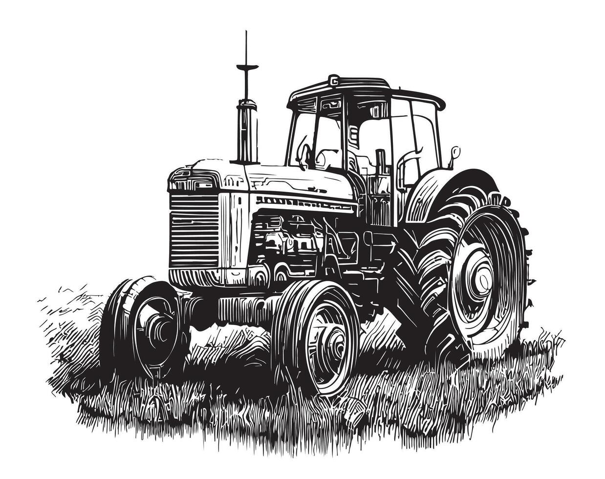 Vintage tractor hand drawn sketch in doodle style illustration vector