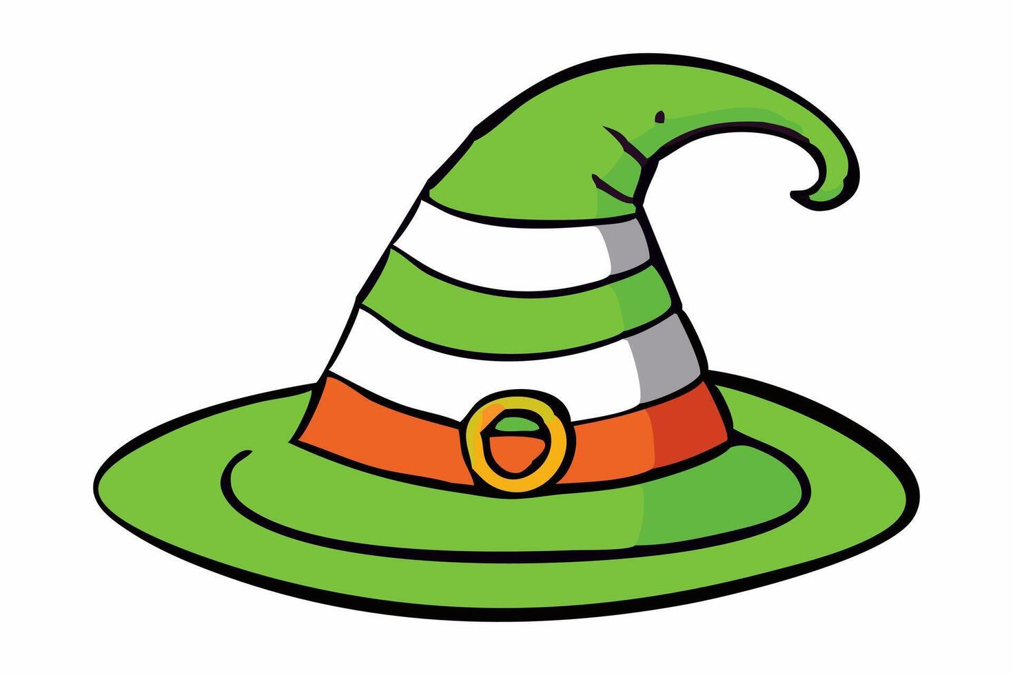 Witch hat isolated on a white background. Wizard pointed hat. Concept of Magic Accessory, Halloween, Fantasy Garment, Colorful Illustration. Print, design element. vector