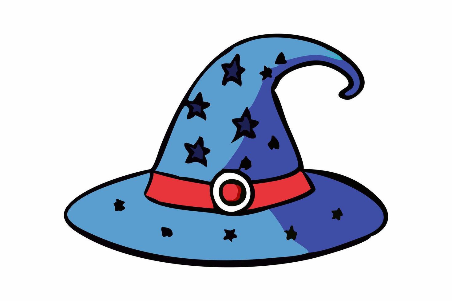 Witch hat isolated on a white background. Wizard pointed hat. Concept of Magic Accessory, Halloween, Fantasy Garment, Colorful Illustration. Print, design element. vector