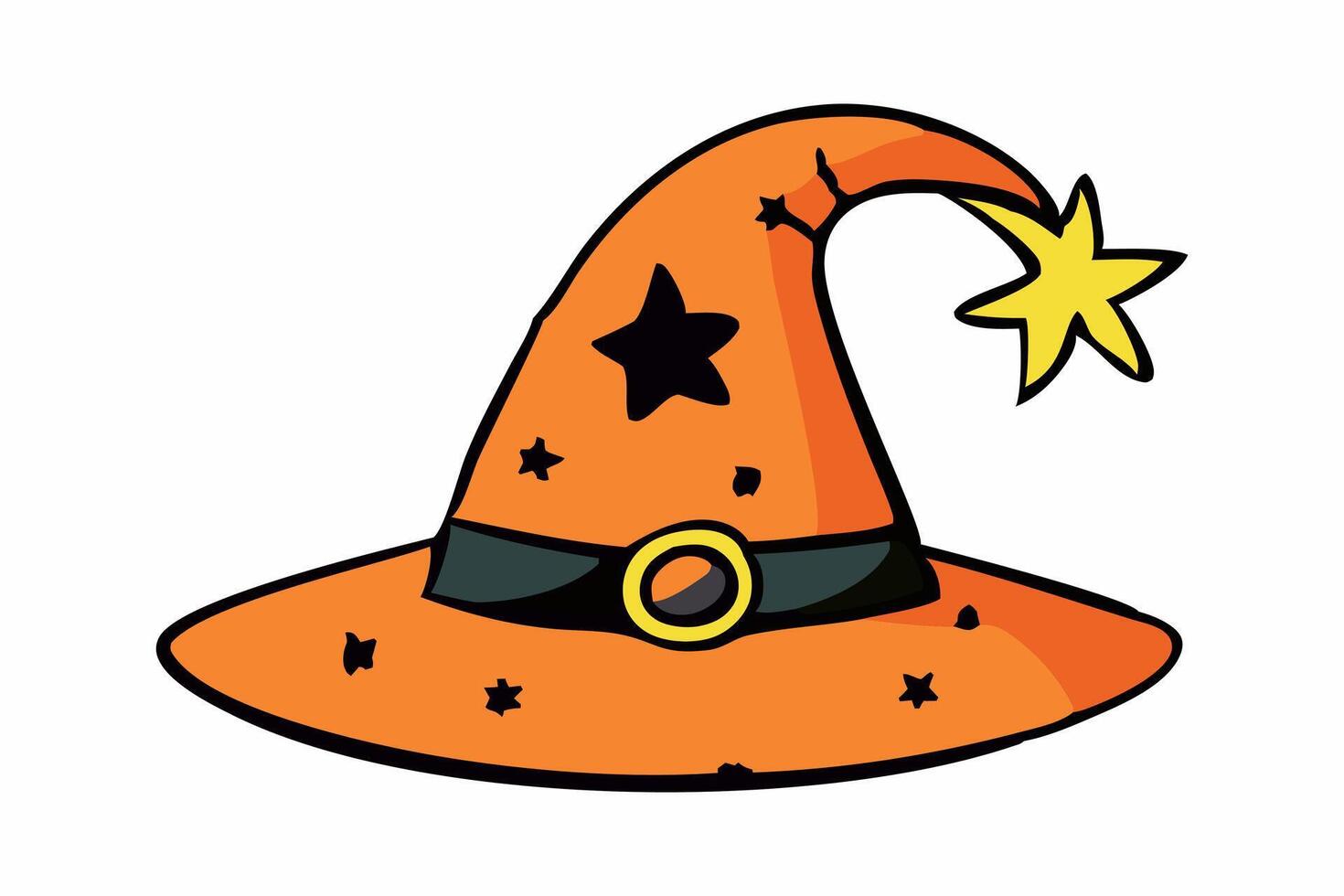 Witch hat isolated on a white background. Wizard pointed hat. Concept of Magic Accessory, Halloween, Fantasy Garment, Colorful Illustration. Print, design element. vector