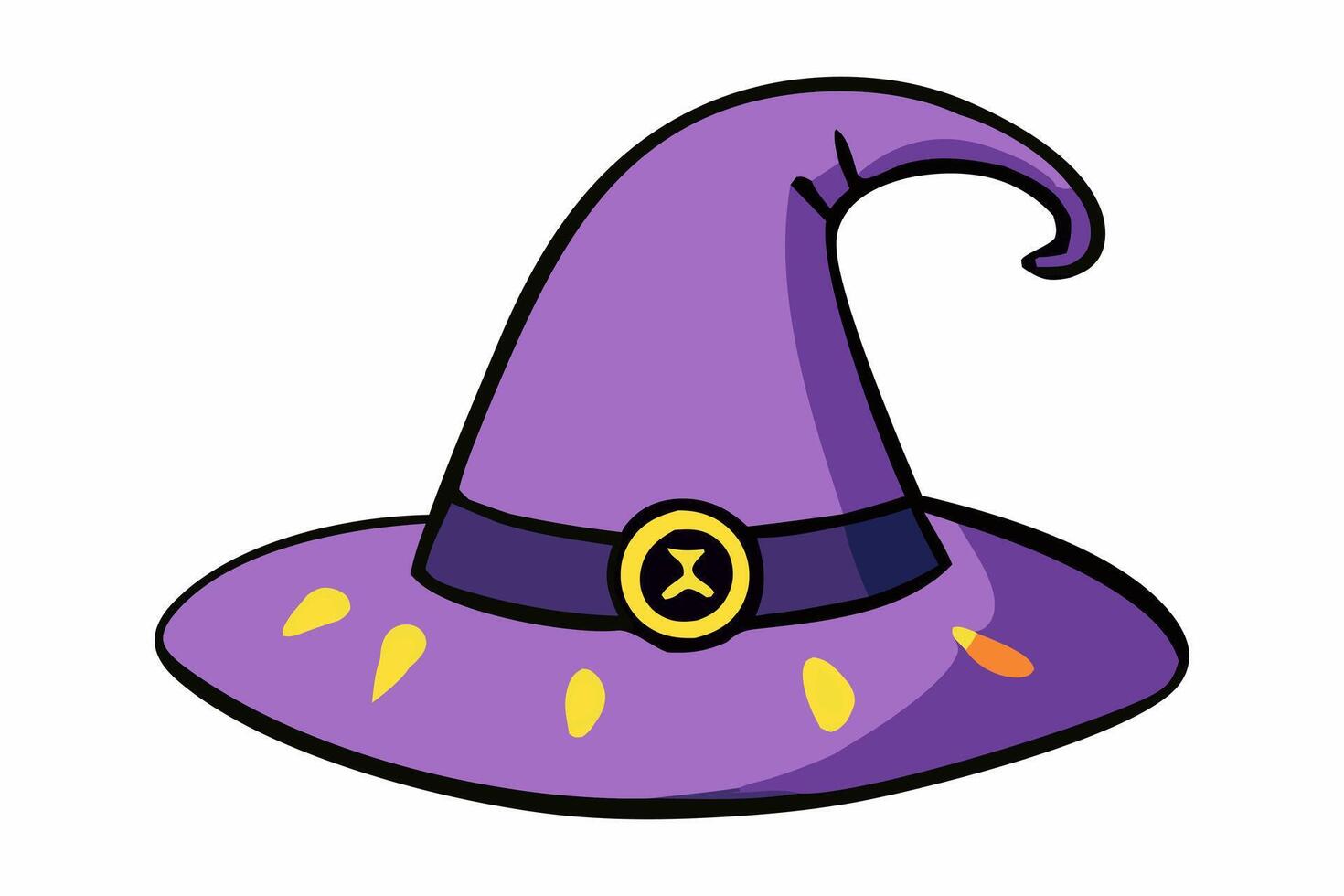 Witch hat isolated on a white background. Wizard pointed hat. Concept of Magic Accessory, Halloween, Fantasy Garment, Colorful Illustration. Print, design element. vector