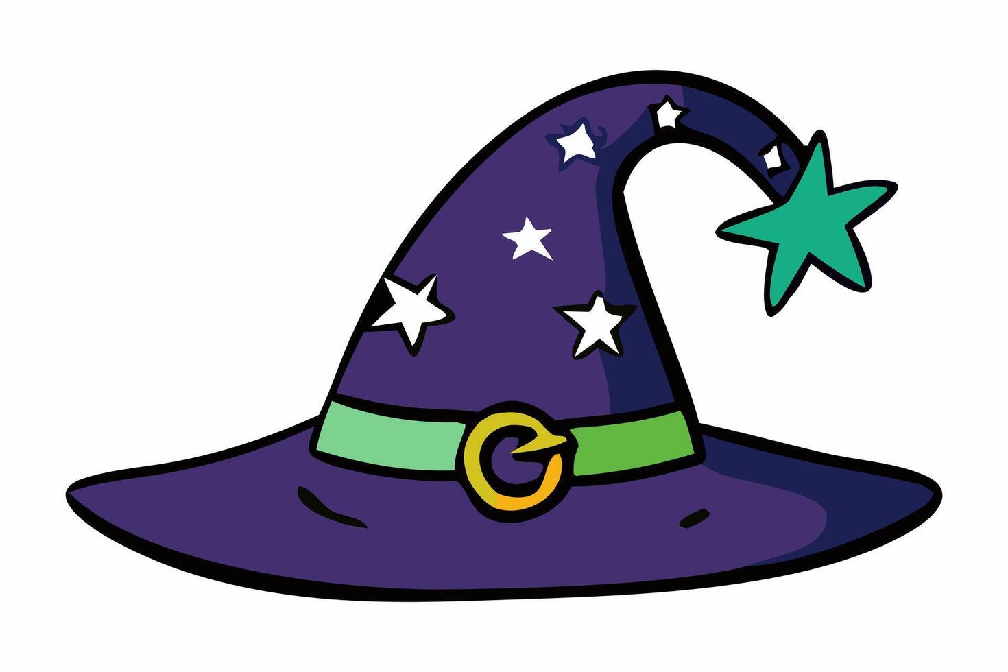 Witch hat isolated on a white background. Wizard pointed hat. Concept of Magic Accessory, Halloween, Fantasy Garment, Colorful Illustration. Print, design element. vector