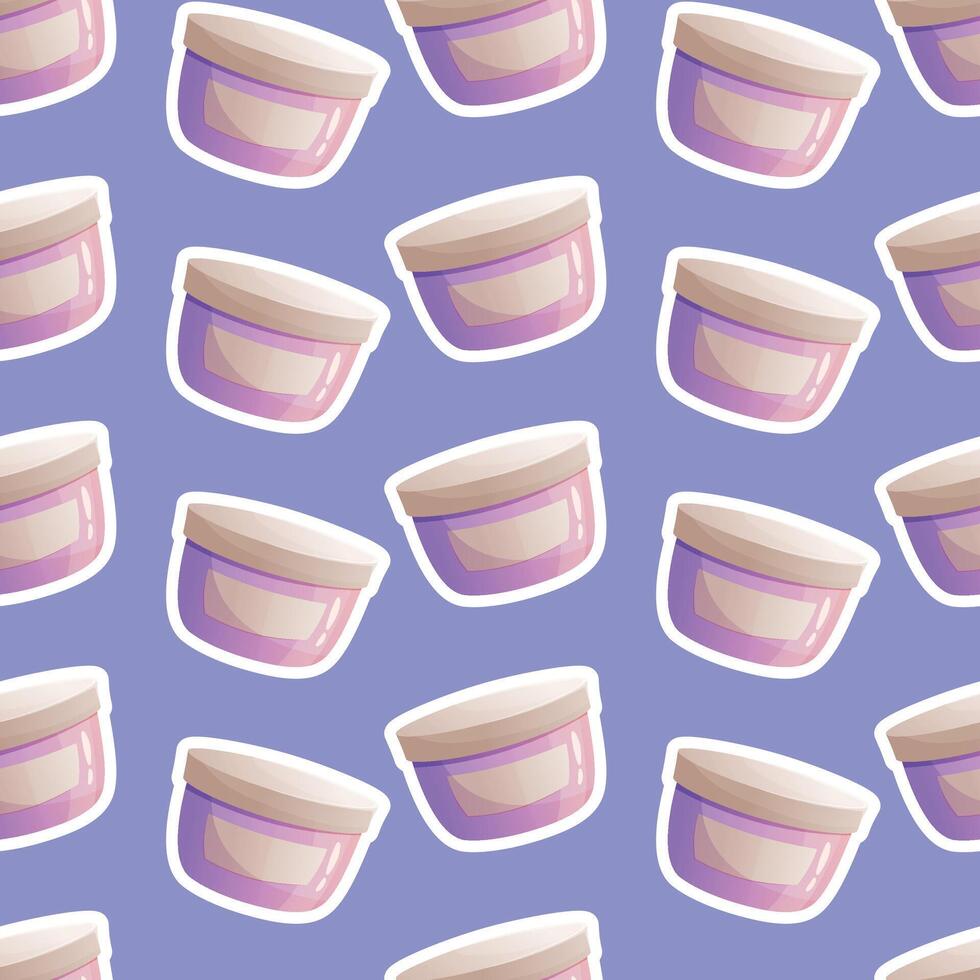 seamless cartoon pattern of a jar with a lid with a cream or beauty product. vector