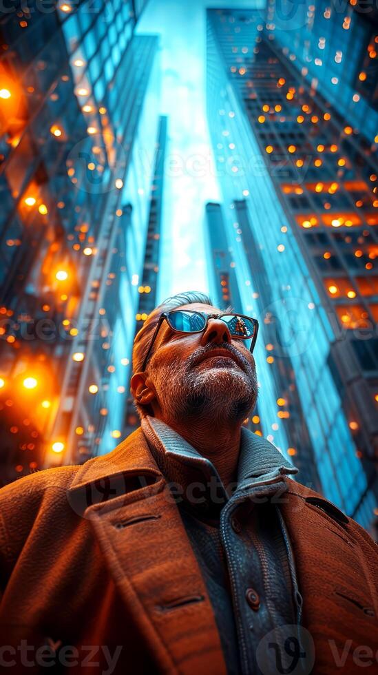 A man in the background is a building. photo