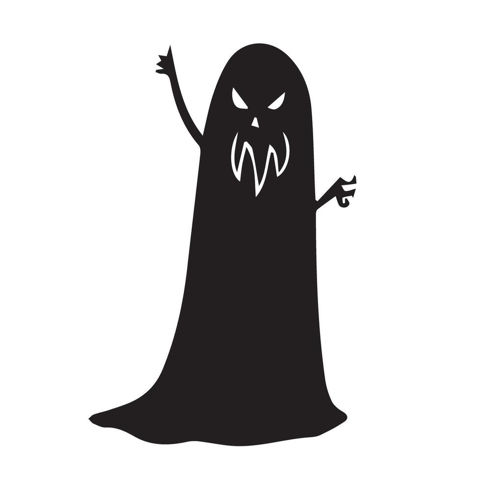 Spooky Halloween Ghost Silhouette Illustration with Spreading Arms and Menacing Eyes for Scary Decorations vector