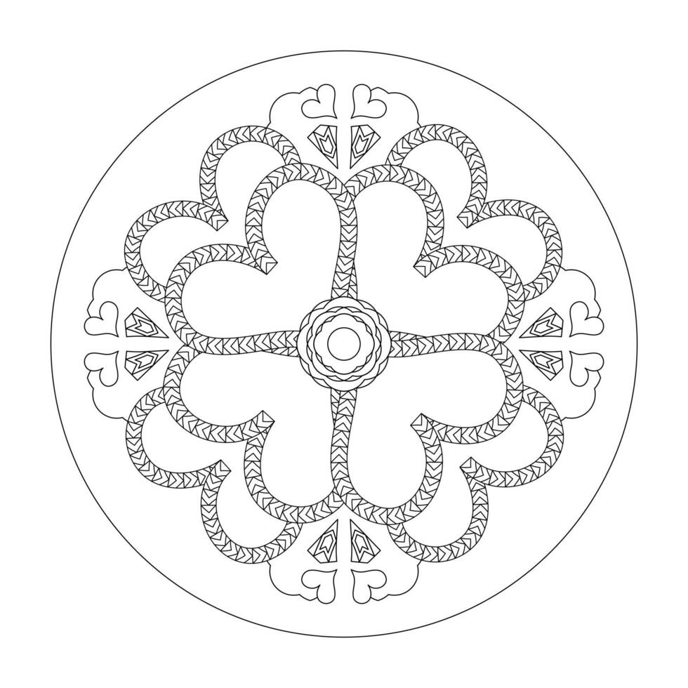 Mandala with hearts. Coloring page. Art therapy. vector