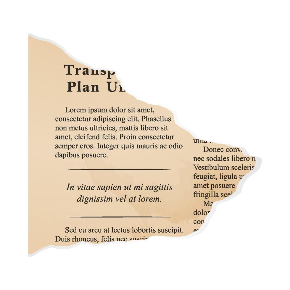 A scrap of old yellowed newspaper, an element of collage. vector