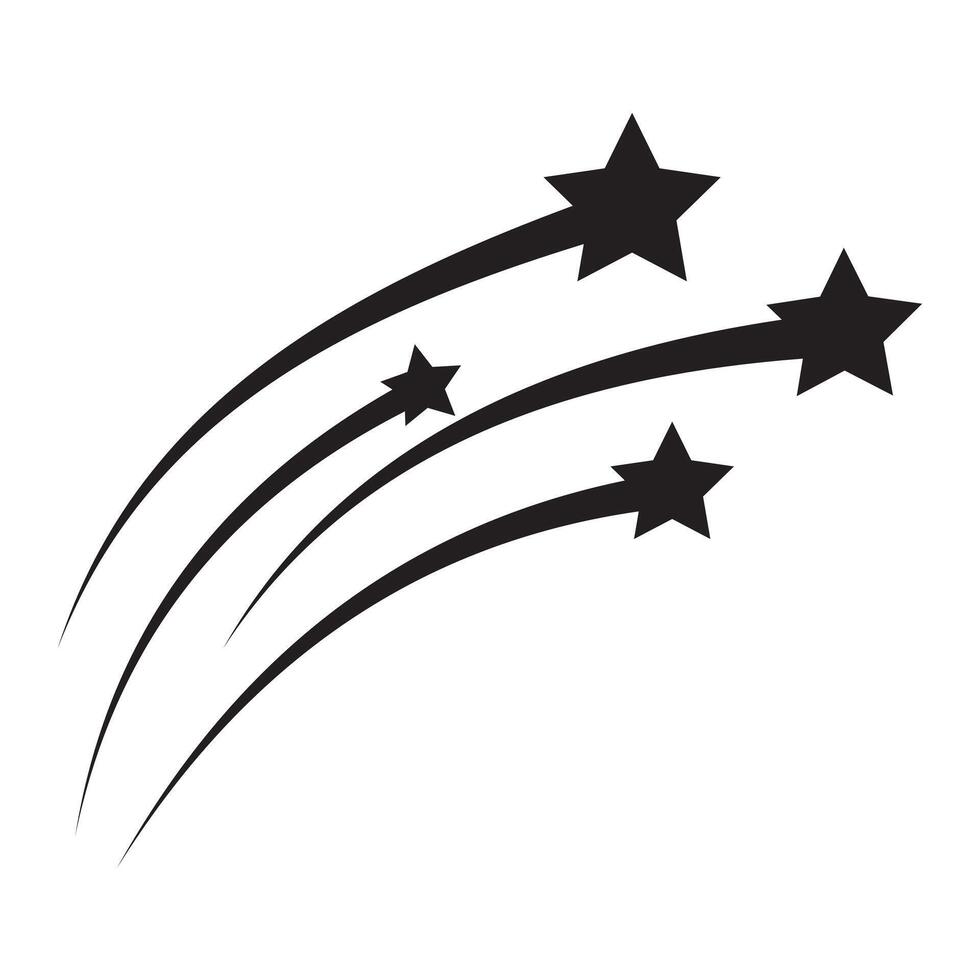Shooting Star Silhouette. Falling star, meteor. Flying comet with tail. Abstract silhouette of shooting star Stars and stripes. Abstract galaxy element. Meteorite and comet symbols. vector