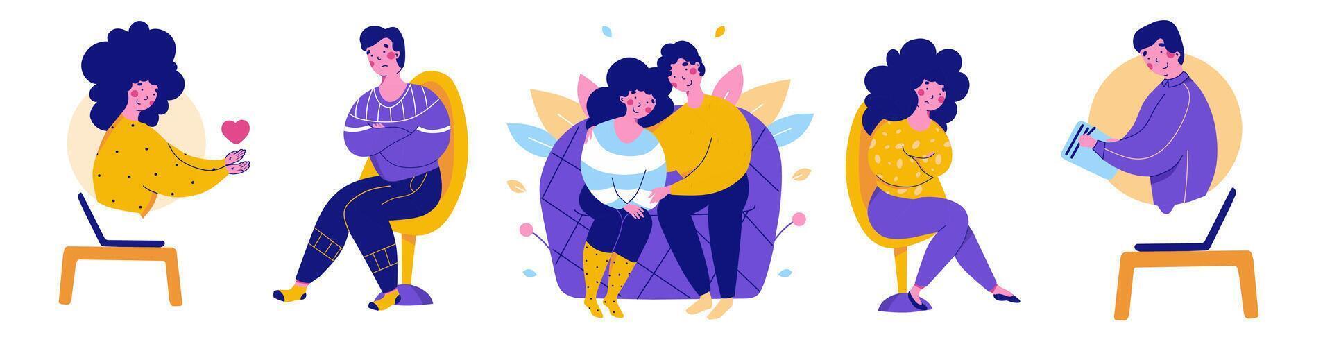 Modern family psychotherapy, flat cartoon illustration. vector