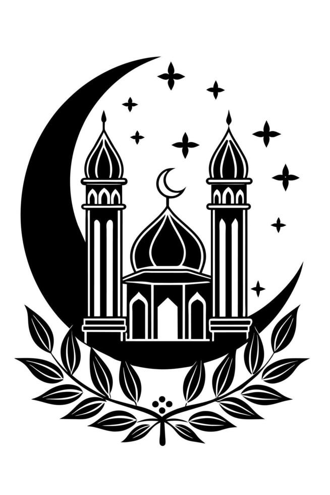 Stylized Mosque and Crescent Moon vector