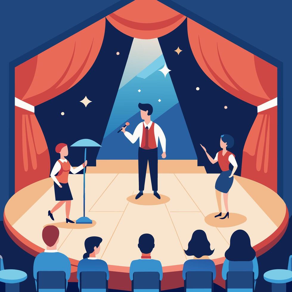The Pixel Art Night Show includes animated illustrations and retro graphic design vector