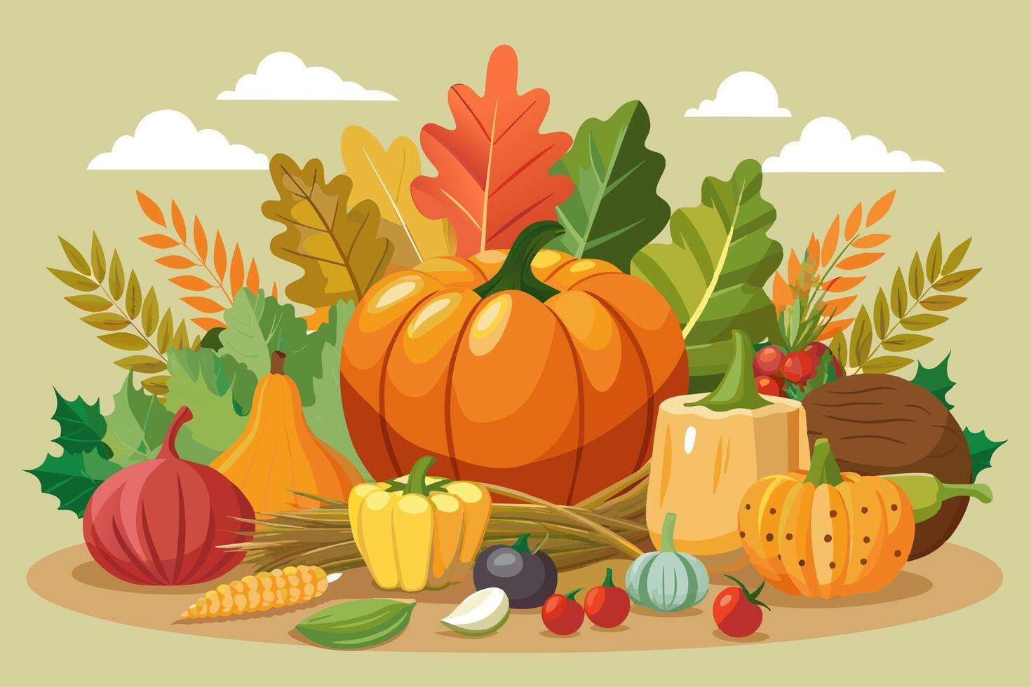 Illustration with various vegetables and fruit plants vector