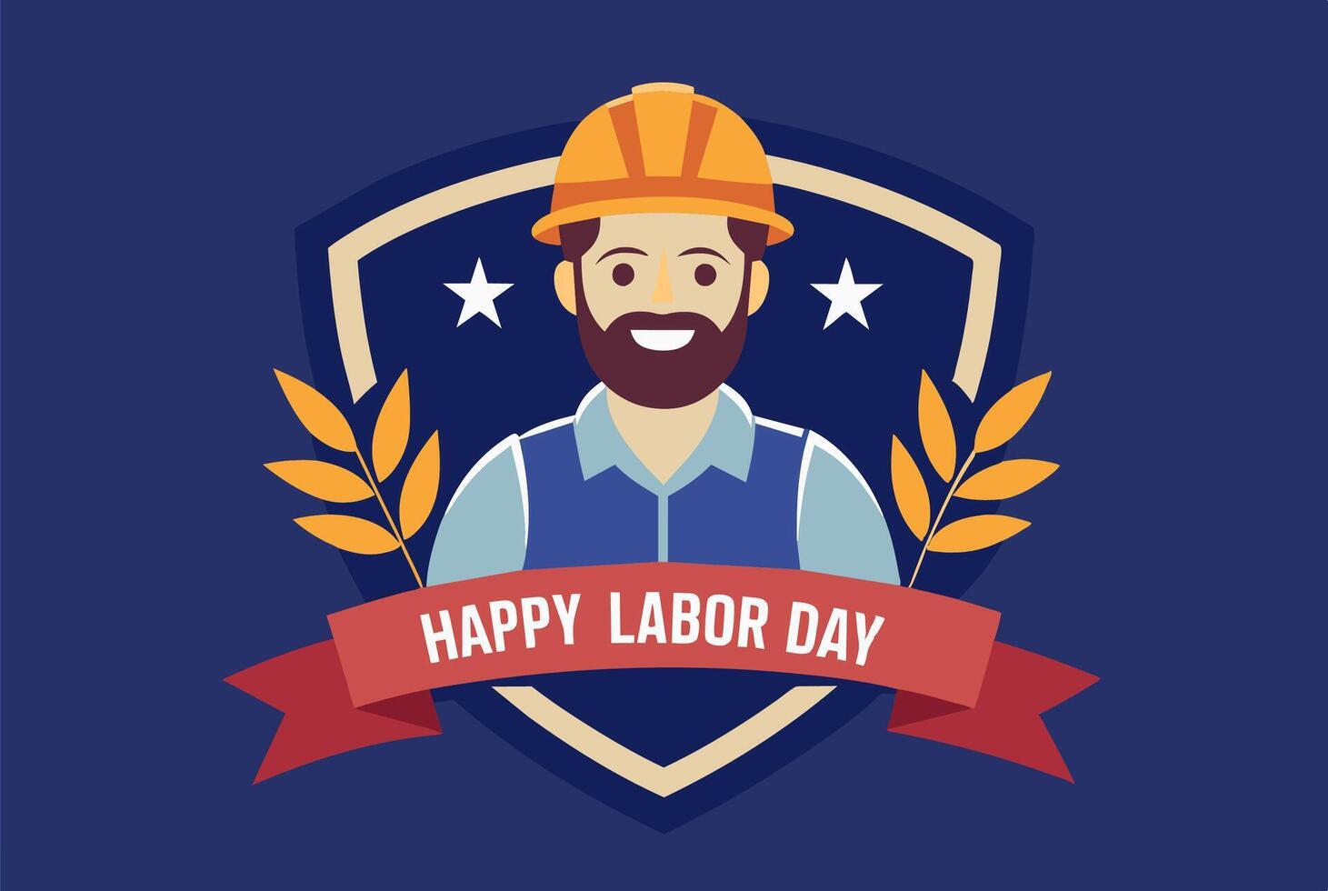 A happy labor day emblem featuring a man in a hard hat vector