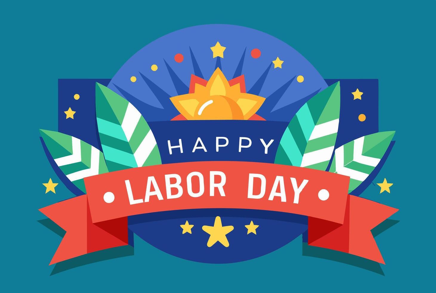 Labor Day card has ribbon and stars, exuding happiness and celebration vibes vector