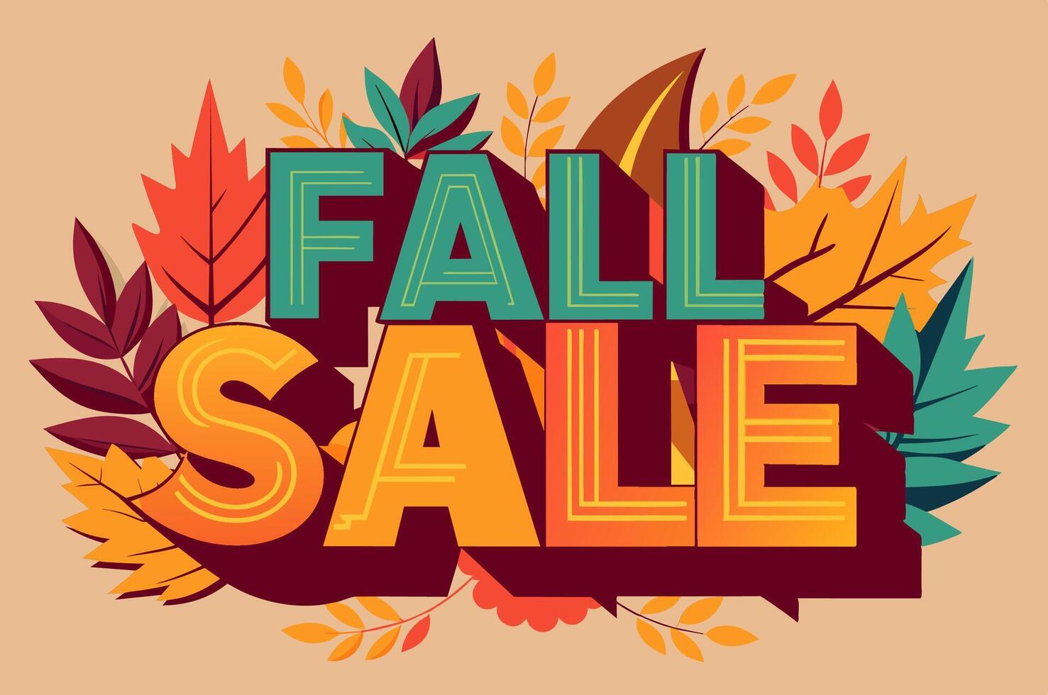 A fall sale sign with leaves and branches on a beige background vector