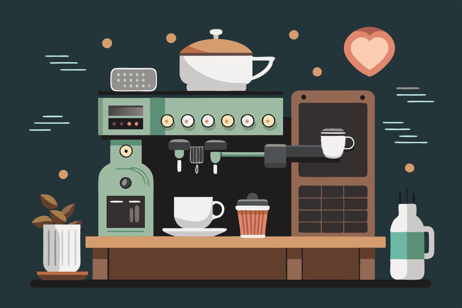 A coffee machine is currently brewing a fresh cup of coffee vector