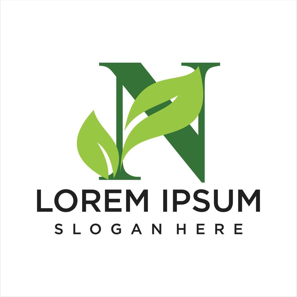 Letter leaf logo design simple concept Premium vector