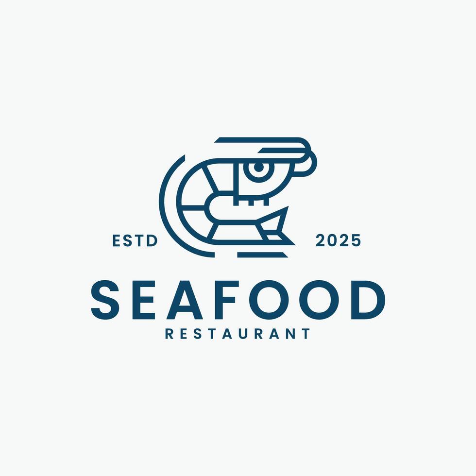 Shrimp seafood restaurant logo design, elegant minimalist, line art style vector