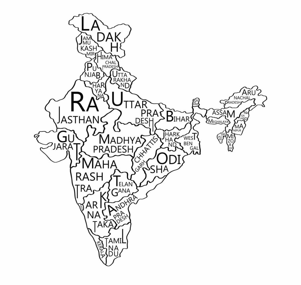 India map with province's name doodle freehand drawing. vector