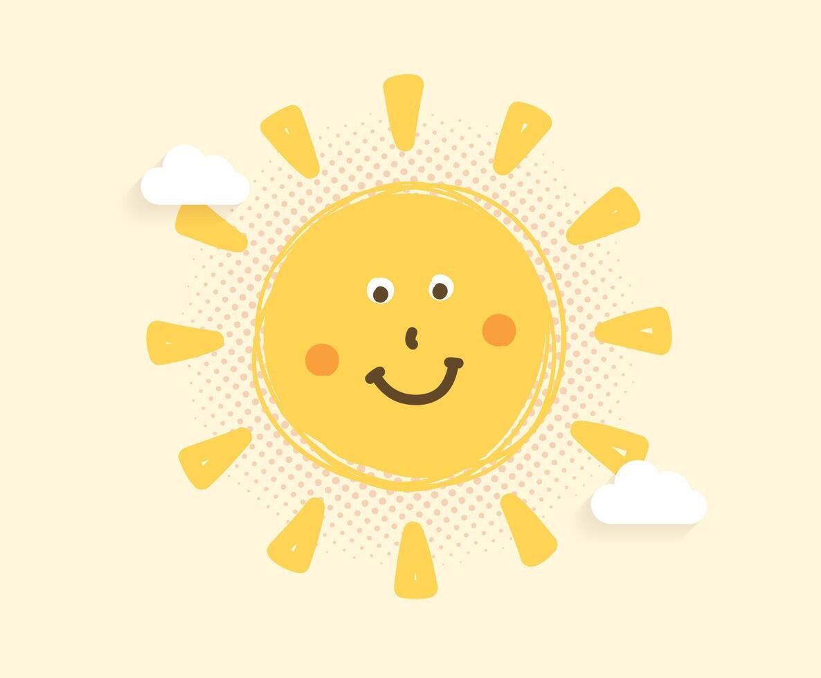 Smiling sun with clouds vector