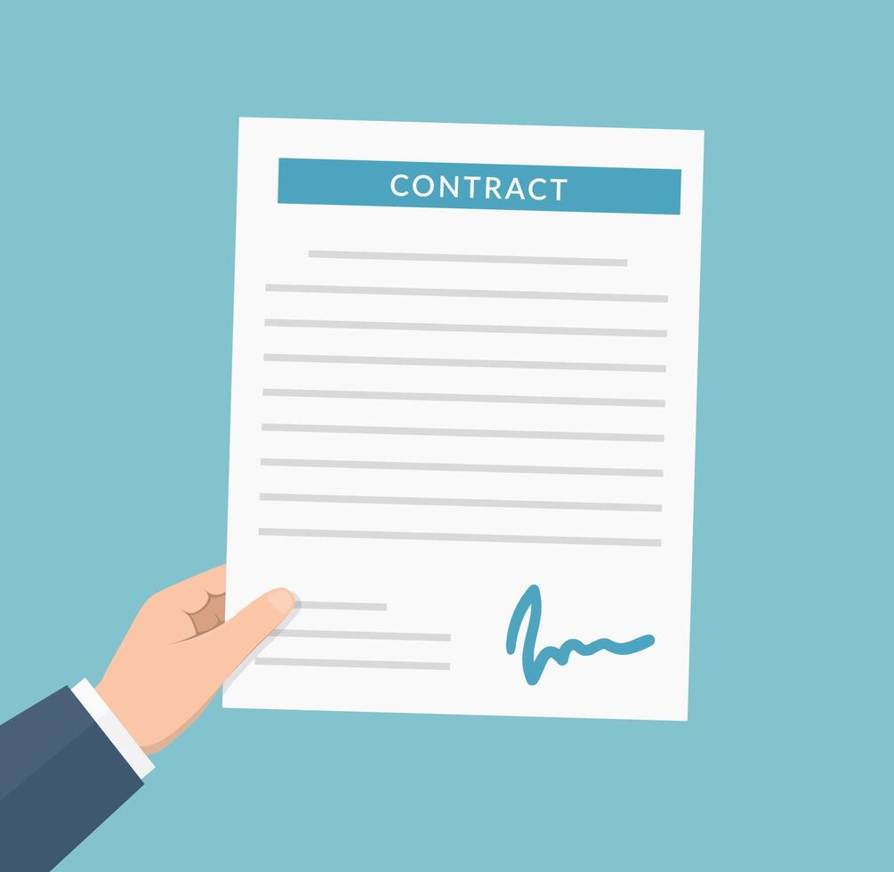Hand holding document with signature vector