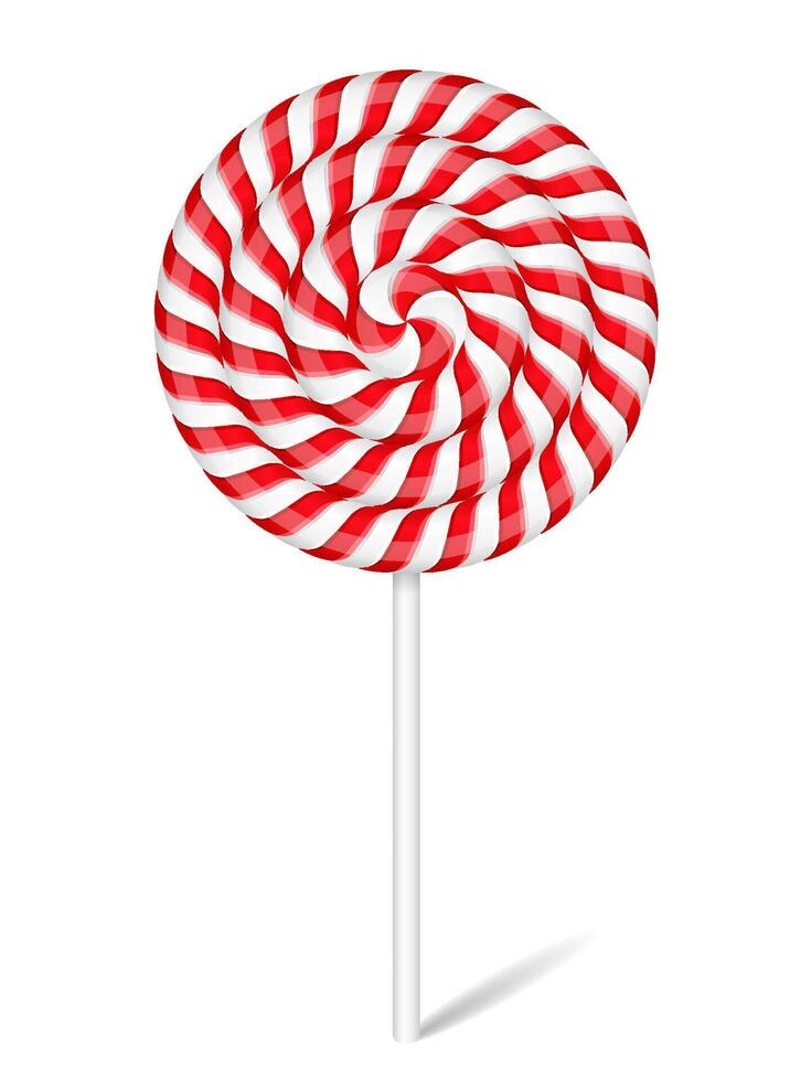 Red and white striped sweet candy, lollipop vector
