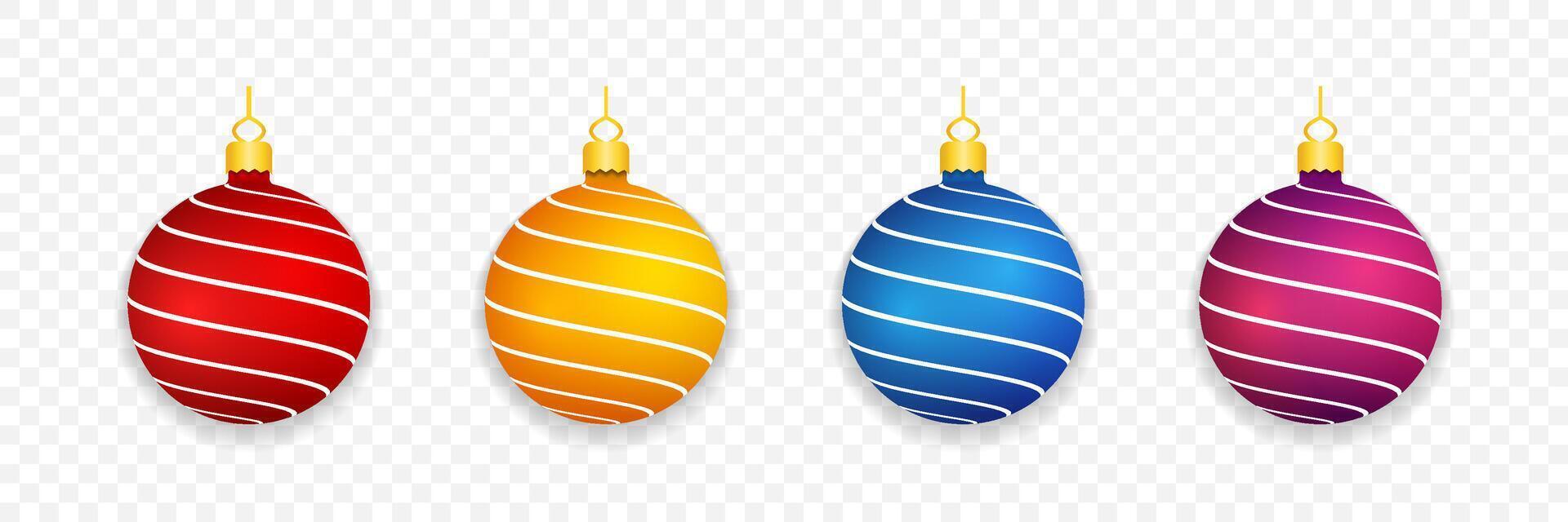 Four striped Christmas balls with shadows vector