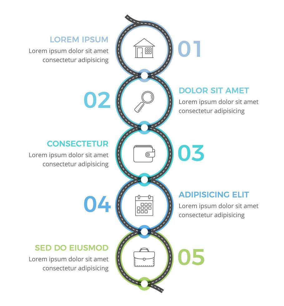 Vertical road infographics template with five elements vector