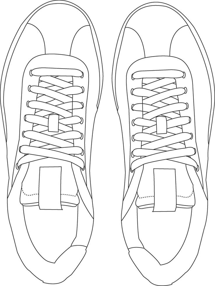 Shoes sneaker outline drawing, Sneakers drawn in a sketch style, black line sneaker trainers template outline, Shoes Isoated vector
