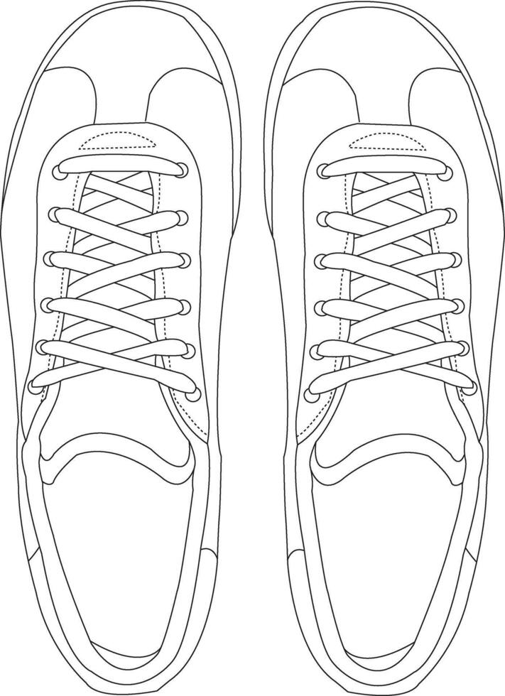 Shoes sneaker outline drawing, Sneakers drawn in a sketch style, black line sneaker trainers template outline, Shoes Isolated vector