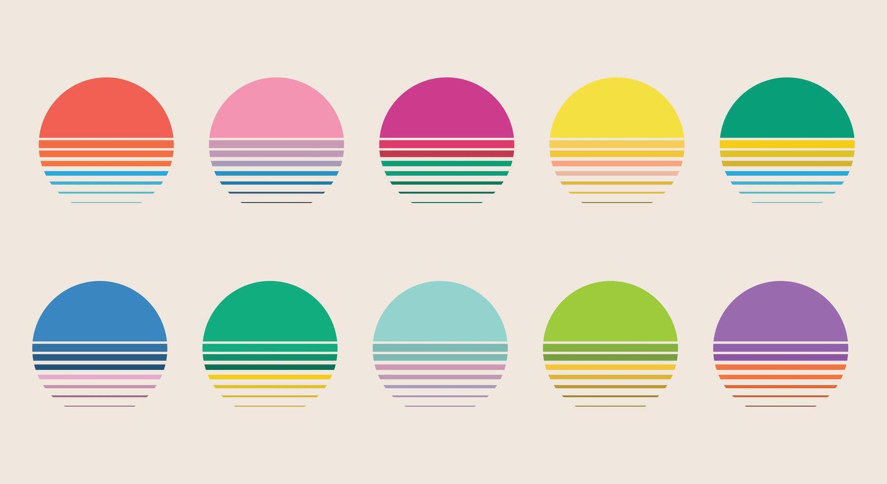 10 Vintage Sunset Illustrations vector