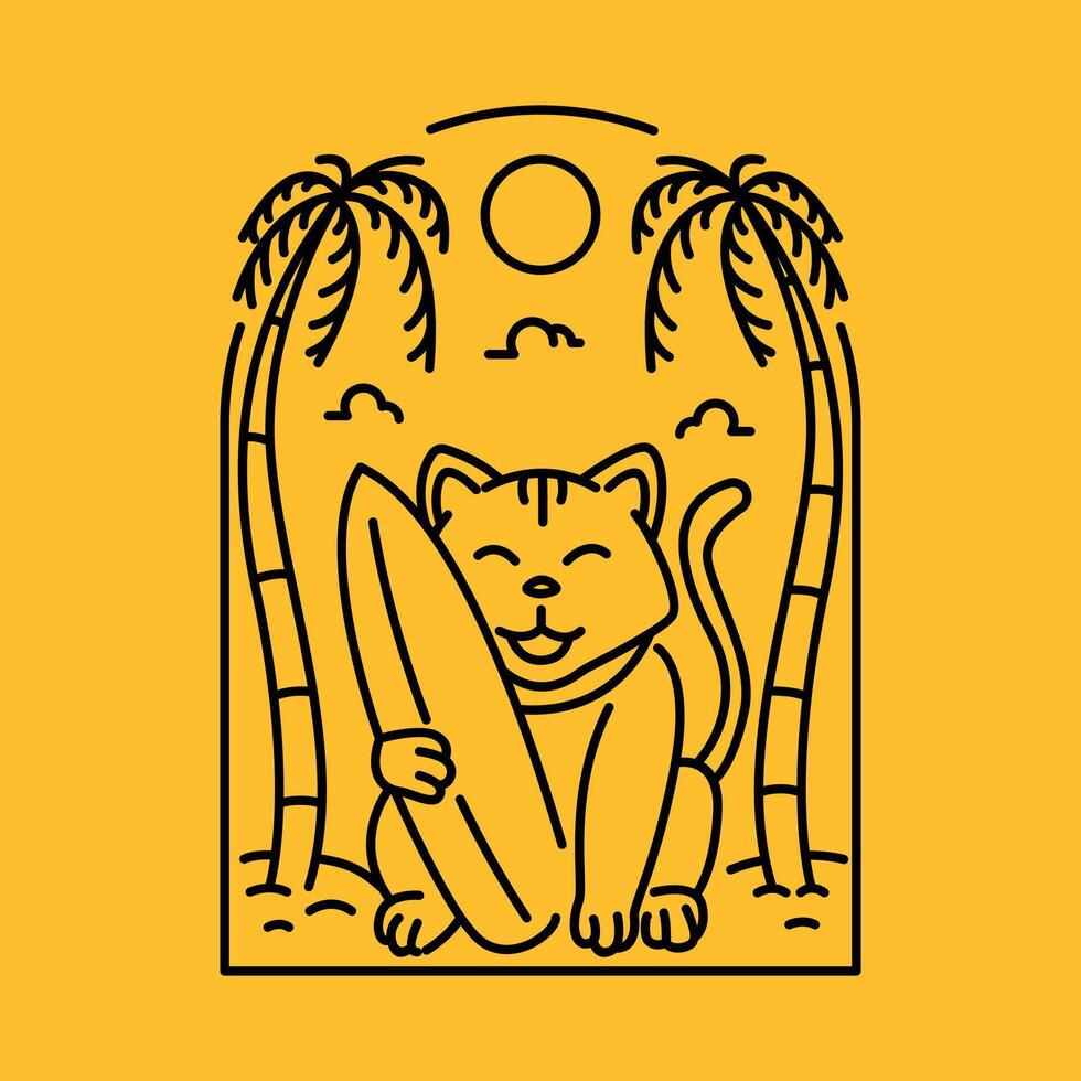 Cute Cat Surfing with Surfboard on the Beach 3 vector