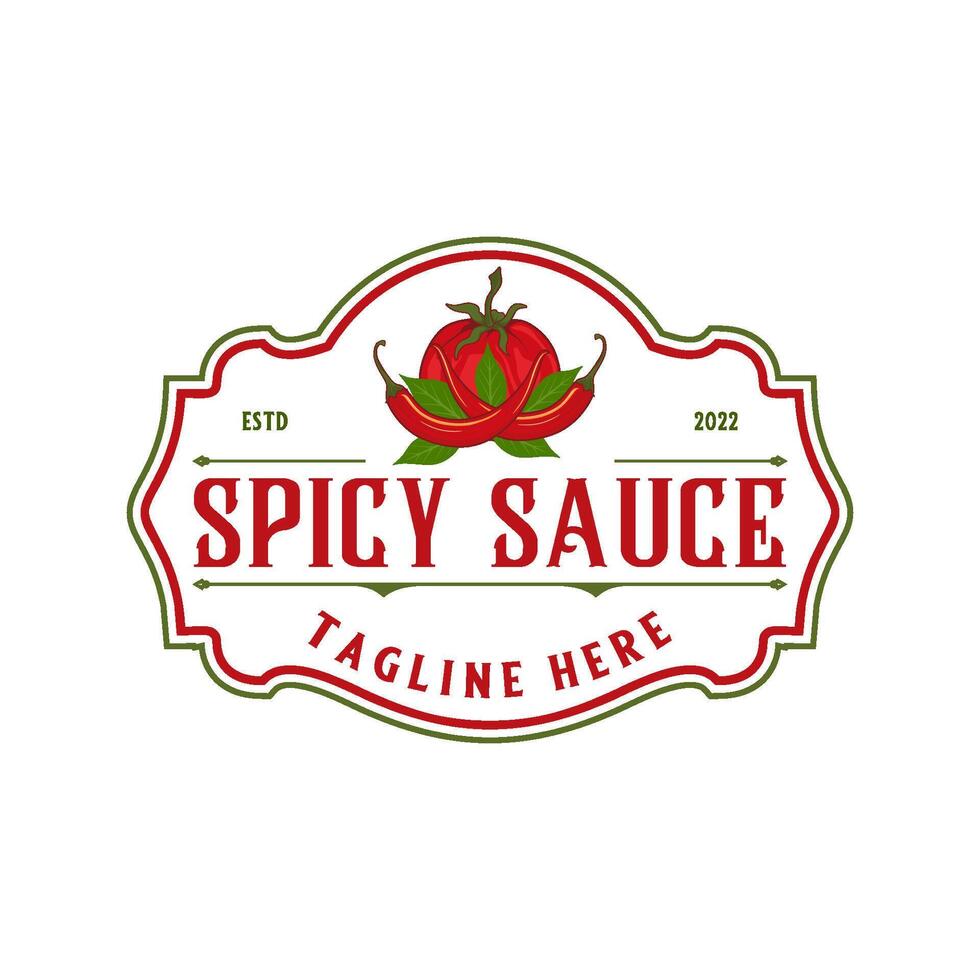 spicy red chili logo design. spicy chili and tomato elements, emblem design, for spicy food, restaurant, sauce, natural product labels. vector