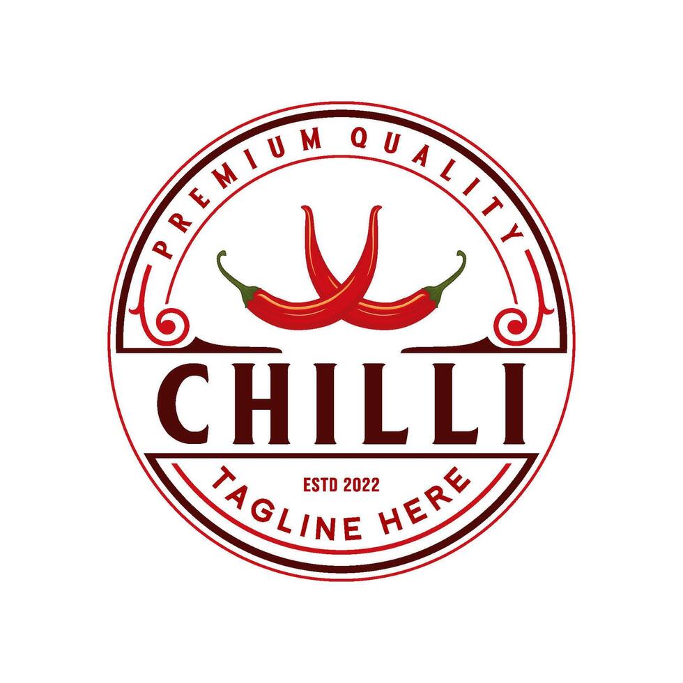 hot chili illustration design logo. the concept of two chili sticks in the form of an emblem, for restaurants, spicy food products, sauce labels vector