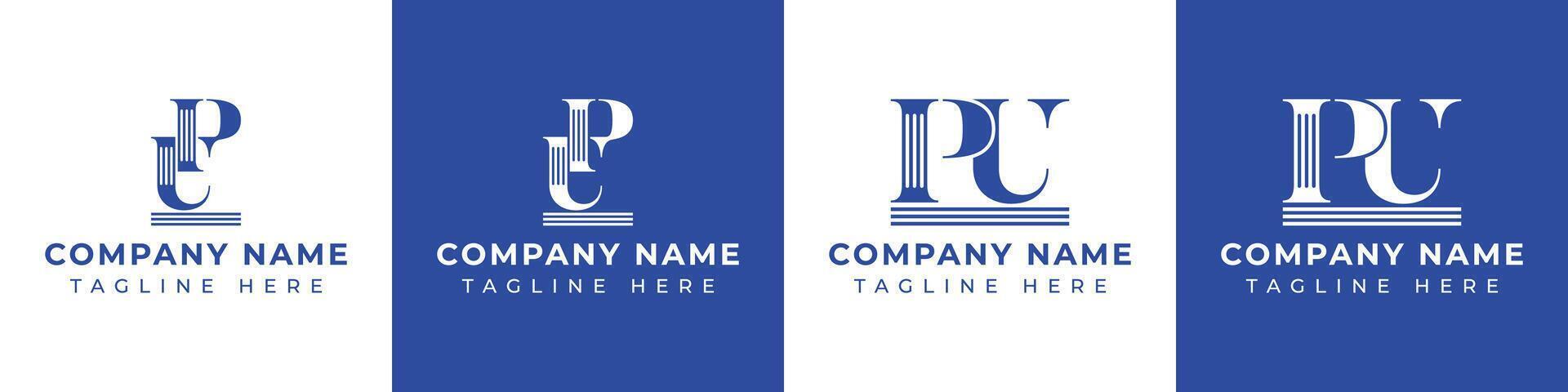 Letters PU and UP Pillar Logo Set, suitable for business with PU and UP related to Pillar vector