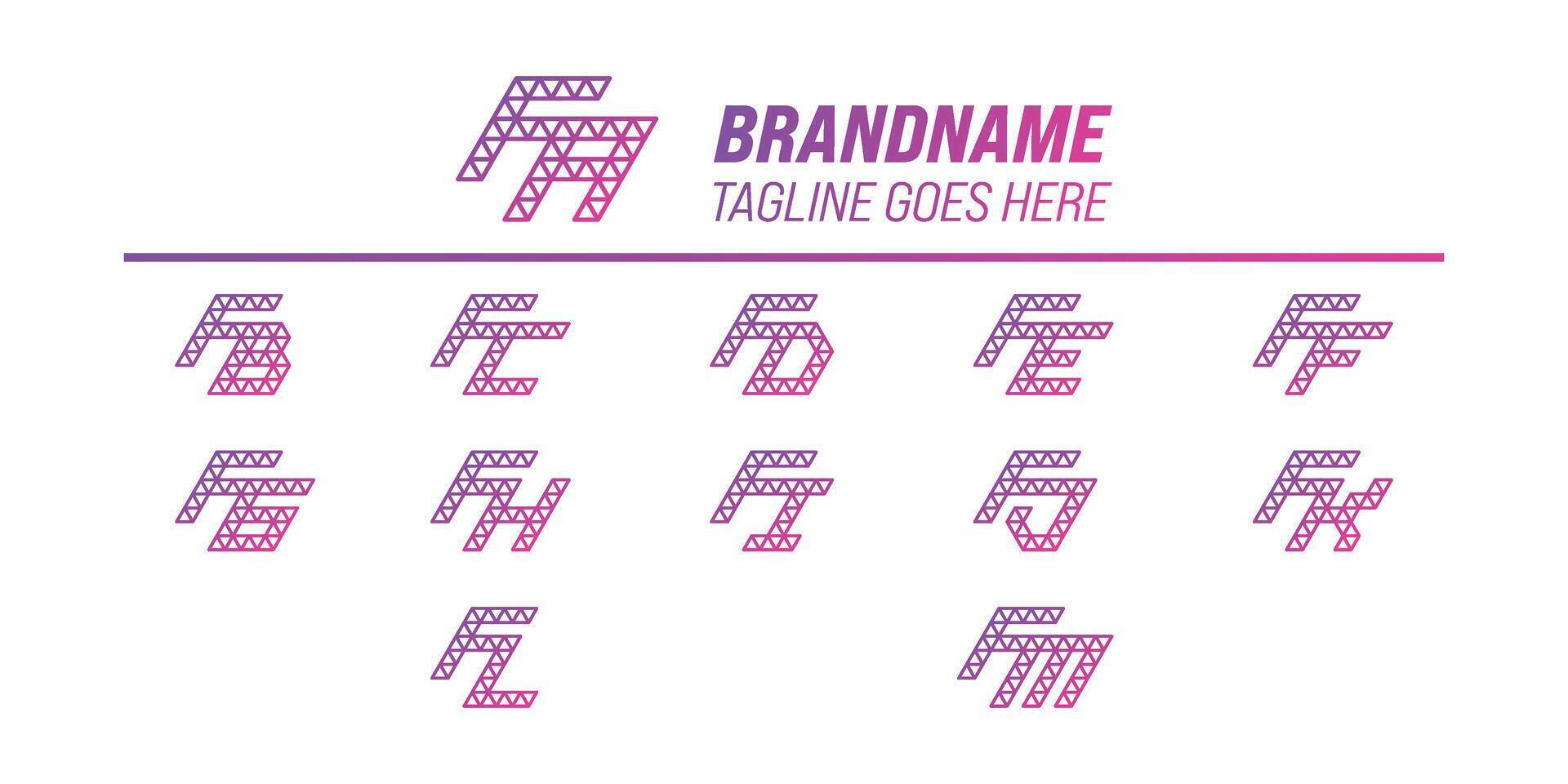 Letters FA FB FC FD FE FF FG FH FI FJ FK FL FM Polygon Logo Set vector