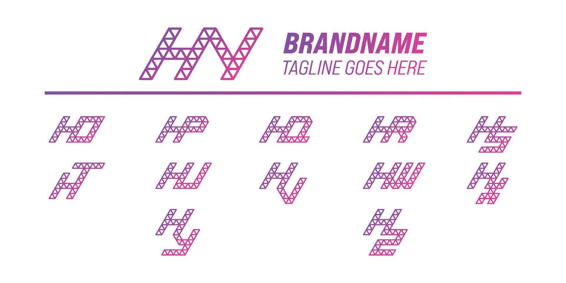 Letters HN HO HP HQ HR HS HT HU HV HW HX HY HZ Polygon Logo Set vector
