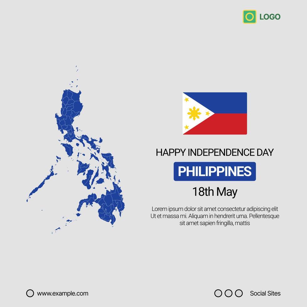Philippines Independence Day Social Media Banner, Editable Design with Map and Flag vector