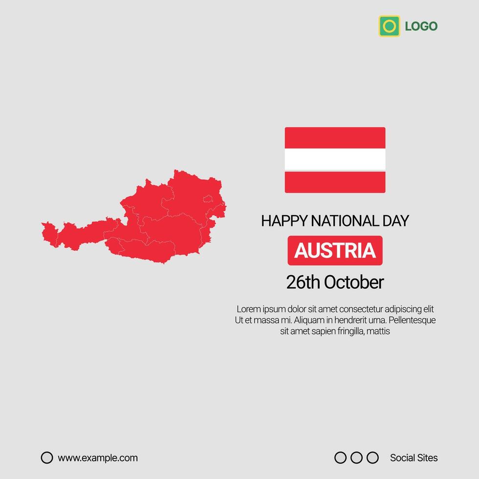 Austria National Day Social Media Banner, Editable Design with Map and Flag vector