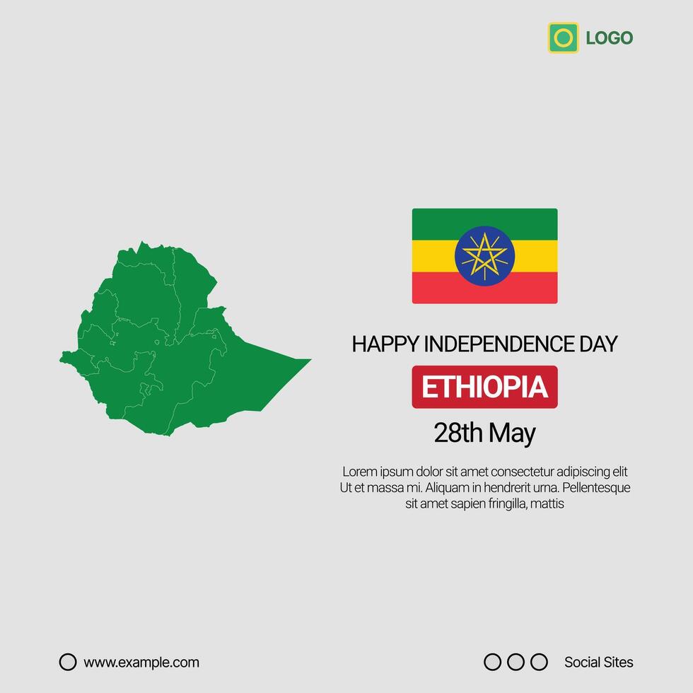 Ethiopia National Day Social Media Banner, Editable Design with Map and Flag vector