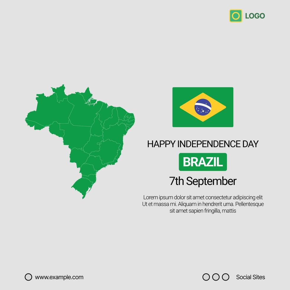 Brazil Independence Day Social Media Banner, Editable Design with Map and Flag vector