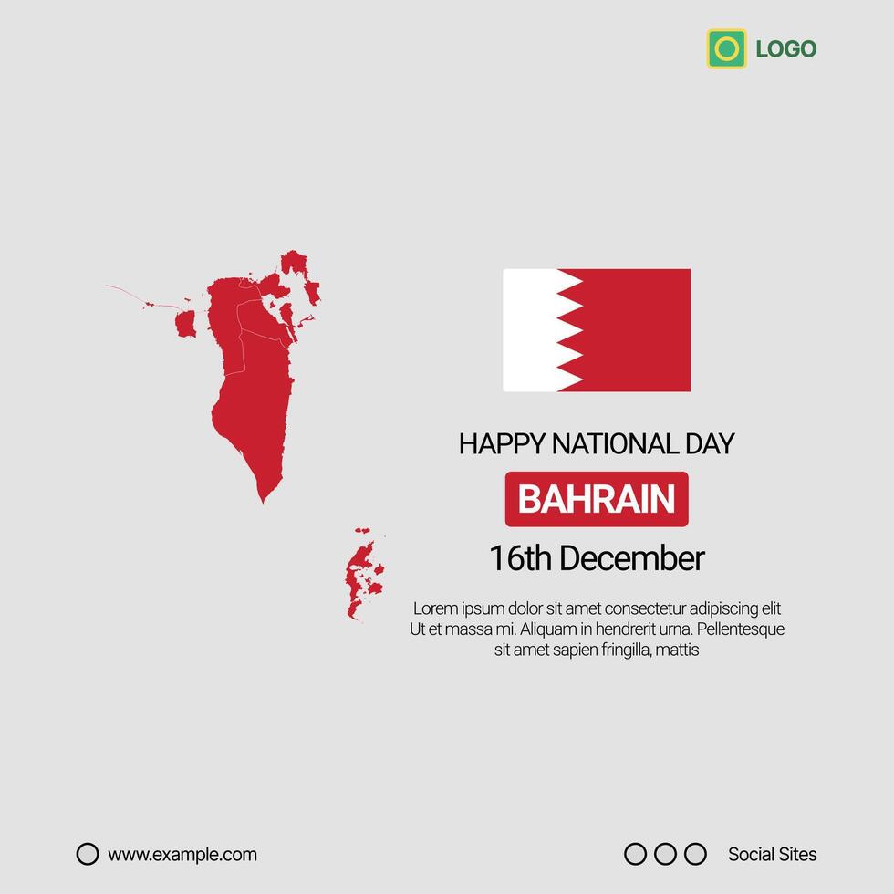 Bahrain National Day Social Media Banner, Editable Design with Map and Flag vector