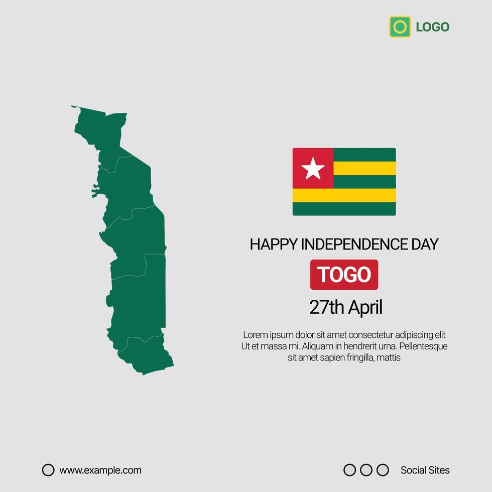 Togo Independence Day Social Media Banner, Editable Design with Map and Flag vector