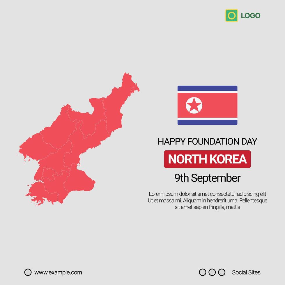 North Korea National Day Social Media Banner, Editable Design with Map and Flag vector