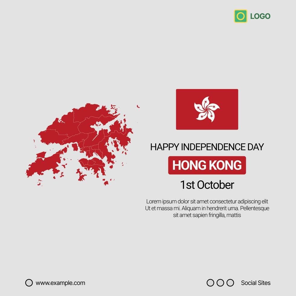 Hong Kong National Day Social Media Banner, Editable Design with Map and Flag vector