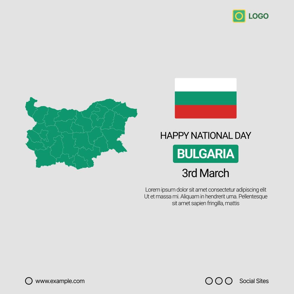 Bulgaria National Day Social Media Banner, Editable Design with Map and Flag vector